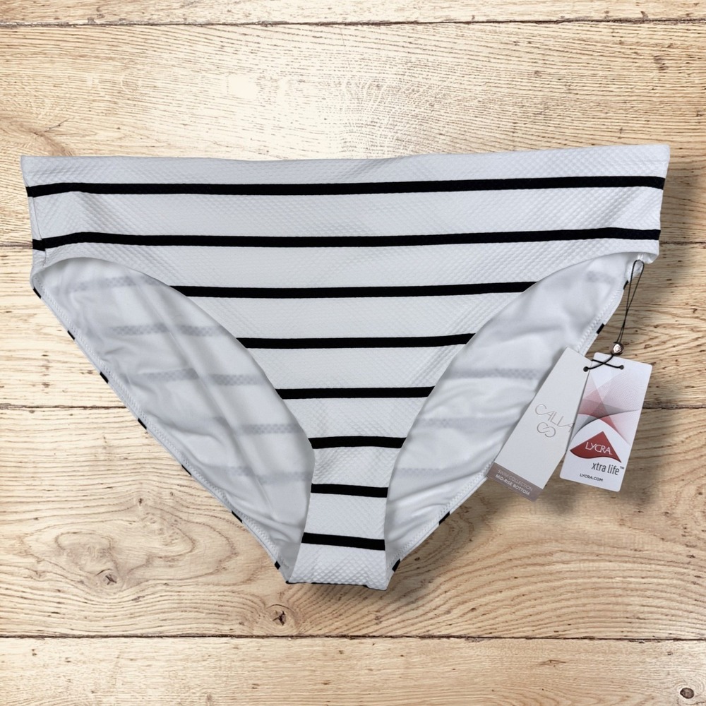 CALIA Womens Core Mid Rise Swim Bottom‎ Navy White Stripe Swim Size XXL NWT